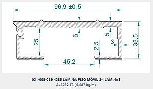  LÁMINA GRUPO 1 PISO MÓVIL ALITE 24 + CUÑA AL + JUNQUILLO, d.e.e=97 mm, e=6 mm, L=13.215 mm, Pp=30,4 kg (PERFIL AL 031-008-019 L=13.175 mm) 