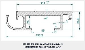 LÁMINA GRUPO 3 PISO MÓVIL ALITE 21 SEMI LP + CUÑA AL + JUNQUILLO, d.e.e=112 mm, e=8 mm, L=13.215 mm, Pp=47,2 kg (PERFIL AL 031-008-012 L=13.175 mm)